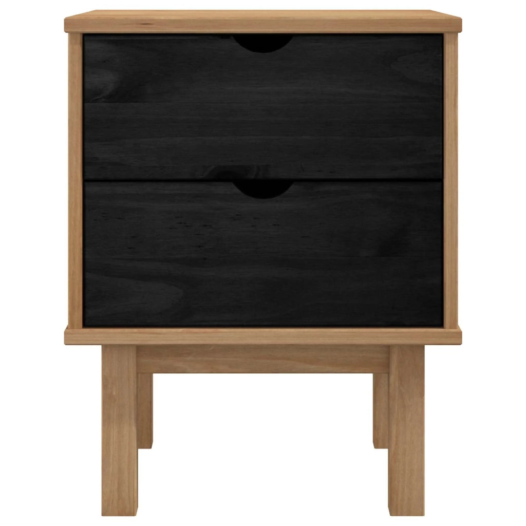 Comodino | Armadio da Notte | Mobiletto da notte OTTA Nero 45 x 39 x 57 cm Legno Massello di Pino