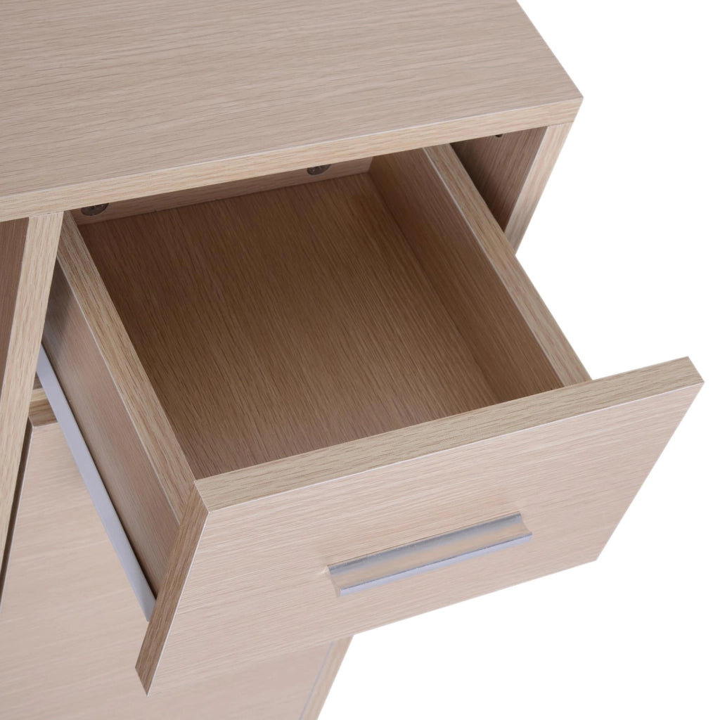 Scrivania da Ufficio Angolare con 2 Ripiani e 2 Cassetti Legno Rovere 117x82x74 cm