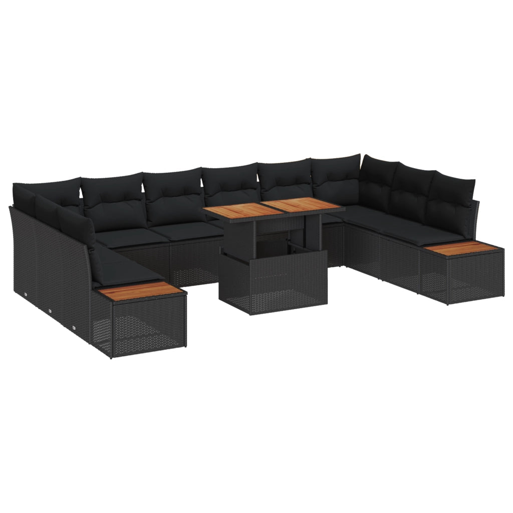 Set da pranzo da giardino 11 pezzi con cuscini rattan polyrattan nero acciaio marrone