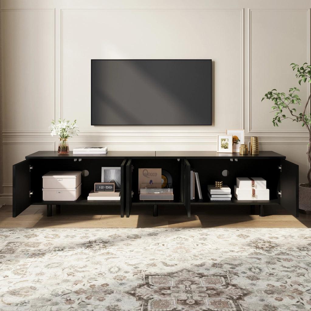 Mobile TV 180x38x45 cm con 5 ante e passacavi; in PB e MDF; nero