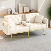 Divano letto 175x80x73.5 cm con schienale regolabile; portabicchieri; velluto beige