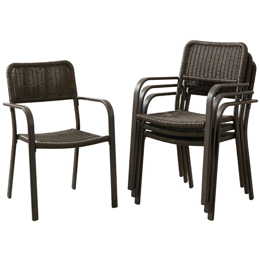 Set di 4 Sedie da Giardino Apilabili con Braccioli ¨C zephmum ¨C Marrone Scuro 55x60x83 cm