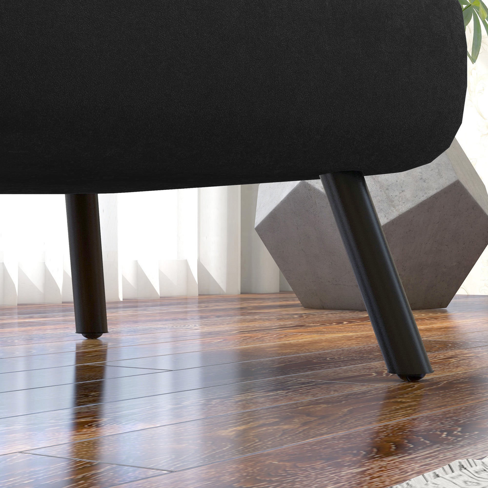 Poltrona Letto Singolo Reclinabile con Cuscino Sfoderabile in Tessuto Effetto Lino Nero