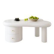Tavolino da Caffè Forma Organica con 2 Cassetti; Struttura in MDF; Design Minimalista; Bianco; 97×64×42 cm