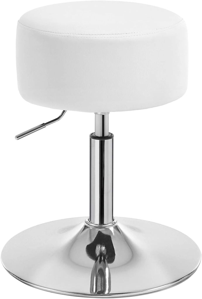 Sgabello da Trucco Rotondo Girevole Regolabile in Altezza, Sgabello Imbottito per Toeletta, Sedia da Cucina in Pelle Sintetica, Altezza Seduta 54-69 cm, Bianco, BH14ws-1