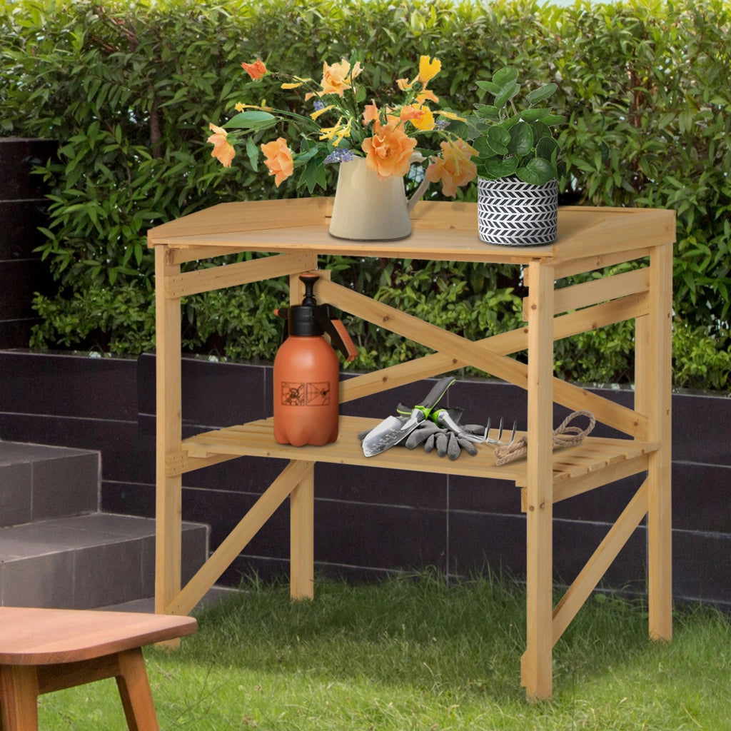 Tavolo da giardino per piante con ripiano ¨C zephmum ¨C legno marrone chiaro 80x40x84 cm