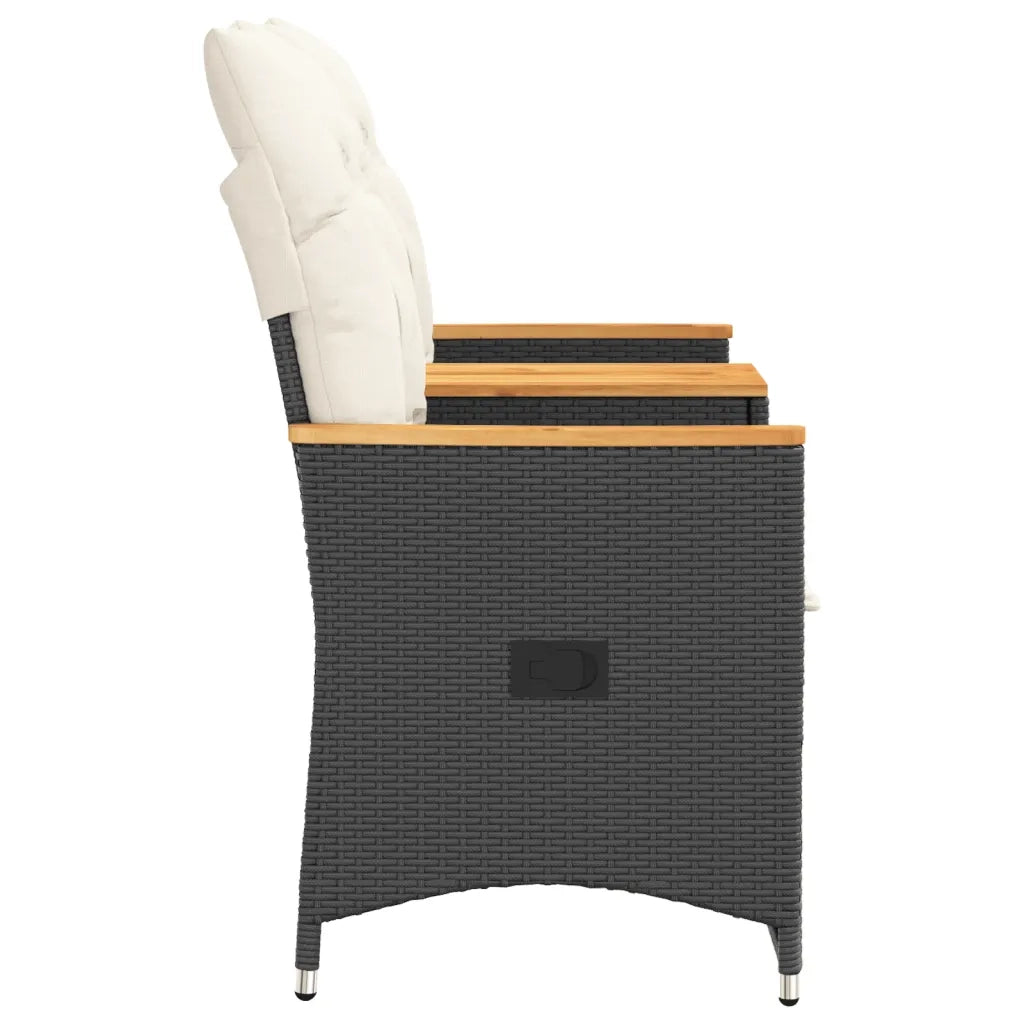 Divano Giardino Reclinabile 2Posti con Tavolino-Sofa da Giardino-Divanetto da esterno Nero Polyrattan 629976