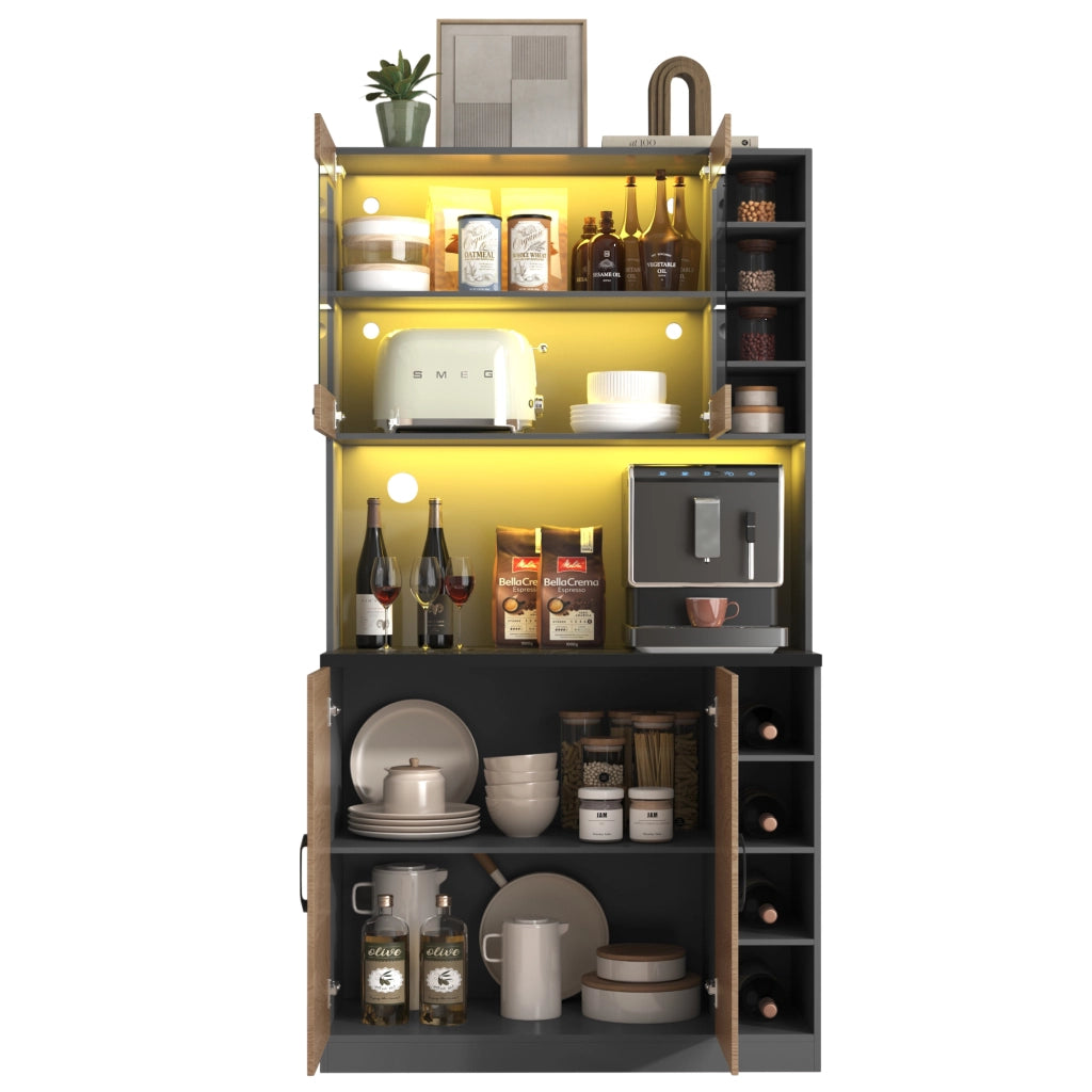 Mobile cucina moderno 100x47x187 cm con LED, vani laterali regolabili e spazio per microonde