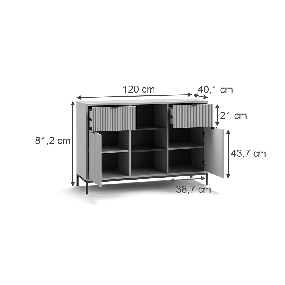Vicco Cassettiera per camera da letto Grigio 120 x 81.2 cm con 2 cassetti e 2 ante