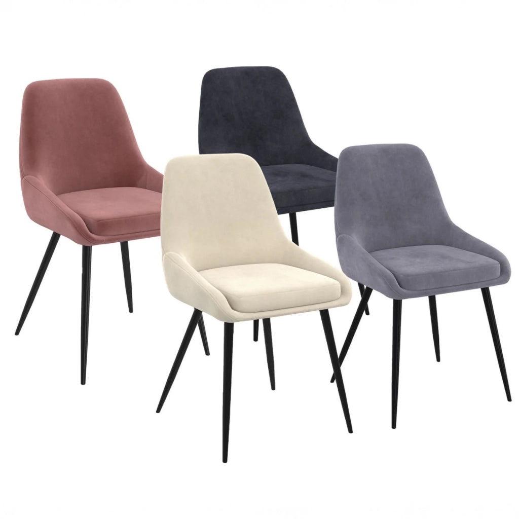 IDMarket - Set di 4 sedie THALYA in velluto misto crema, grigio chiaro, grigio scuro e rosa con braccioli