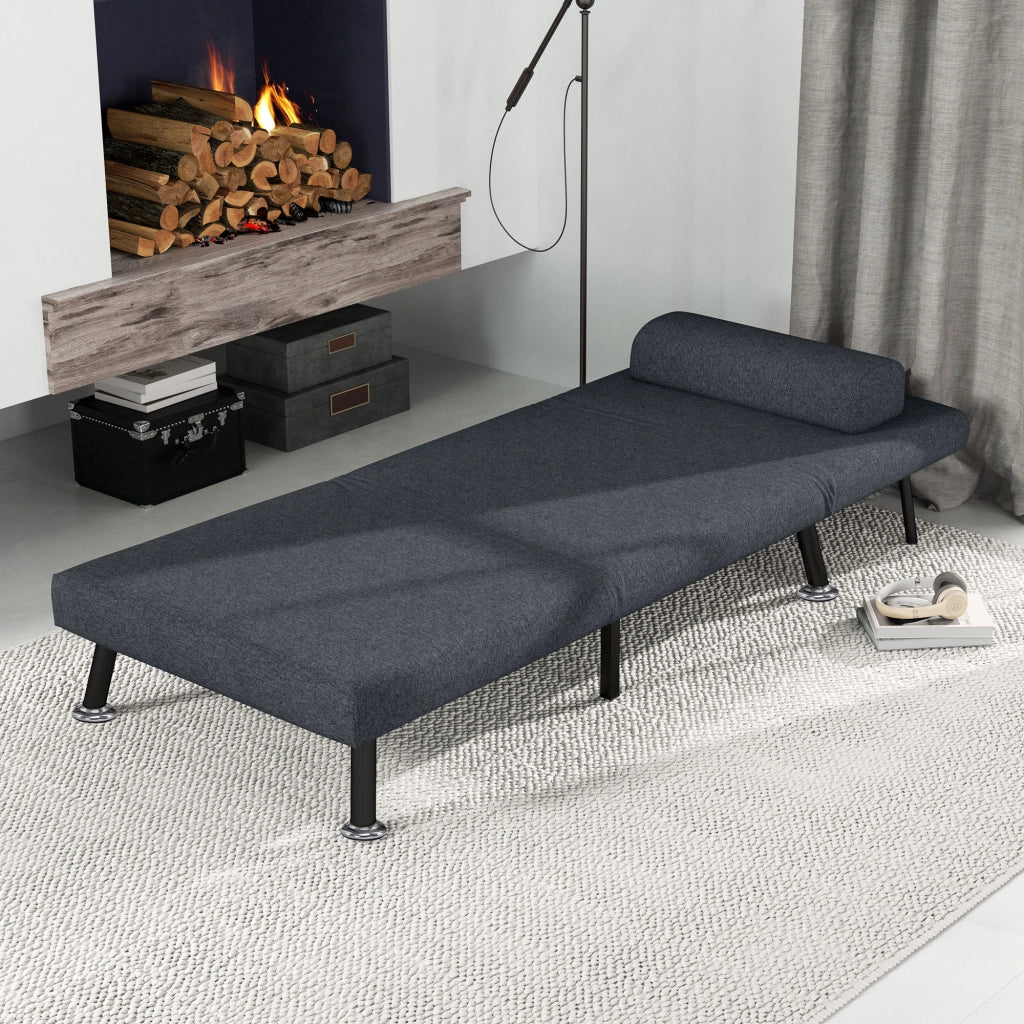 Poltrona Letto con Schienale Regolabile e Cuscino ¨C zephmum ¨C Tessuto Grigio Scuro