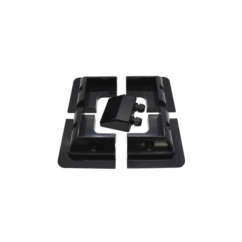 Alcapower Kit 5pz Supporto Angolare Nero ABS per Pannelli Solari Camper/Barca: 4 Angolari + 1 Passacavo IP68 M20