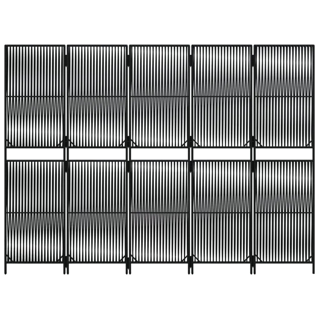 Divisorio per Ambienti | Divider per stanze | Paravento a 5 Pannelli Nero in Polyrattan