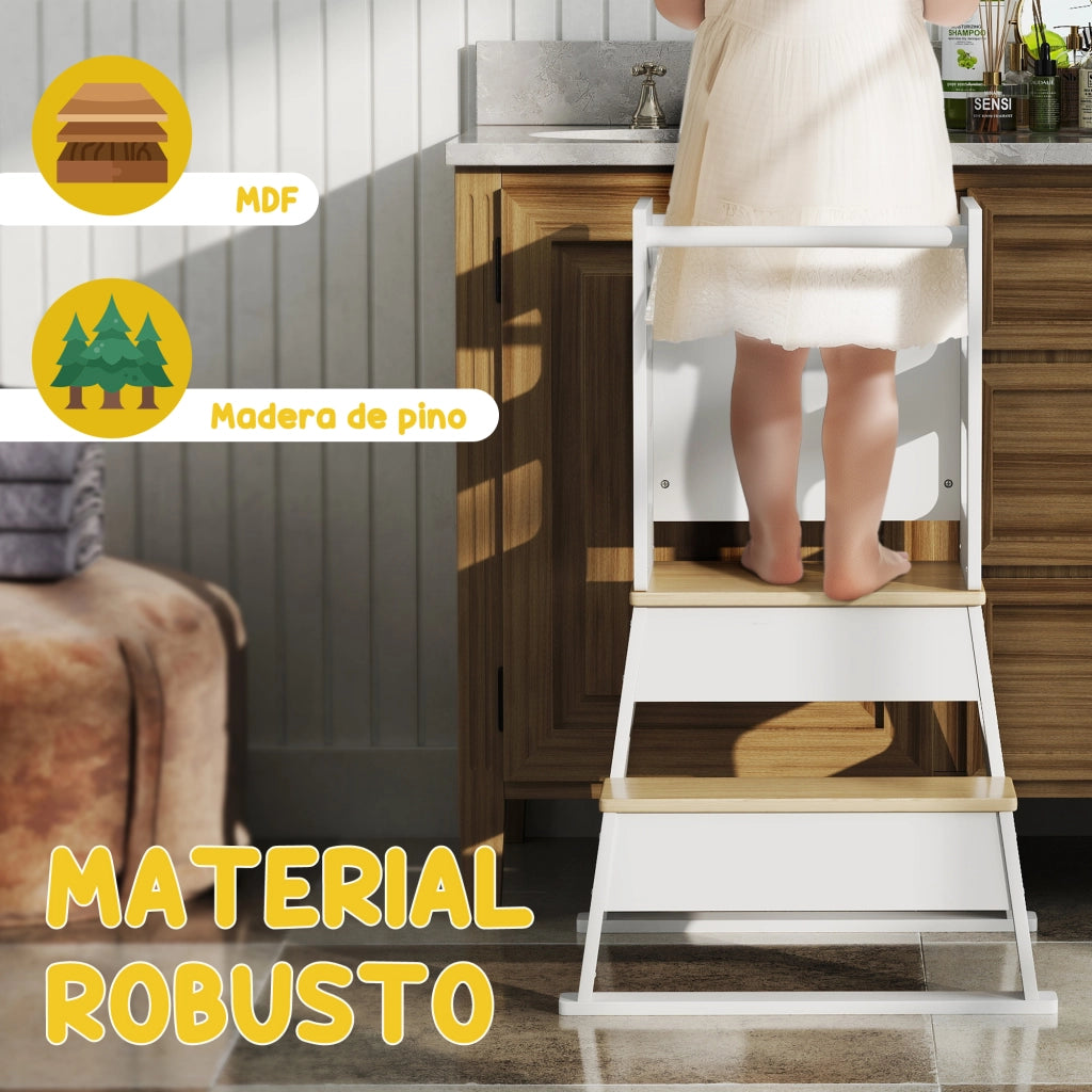Torre di apprendimento con lavagna e barriera di sicurezza per bambini 3-6 anni ¨C Xylo ¨C 55x52,5x87,5 cm bianco