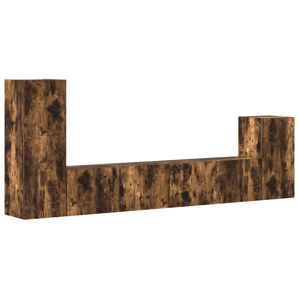 Set di Mobili Porta TV 4 pz Rovere Fumo in Legno Multistrato cod mxl 12128