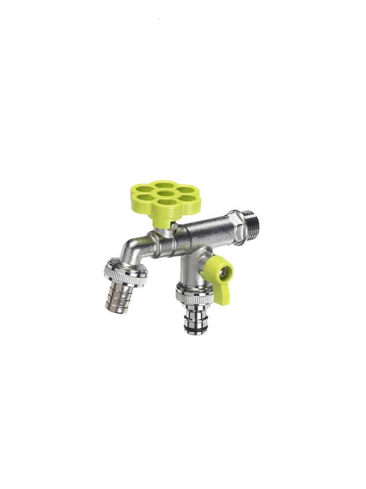 Rubinetto doppio con manopola a fiore Belfer Ø 30 mm Colore: Verde Acido