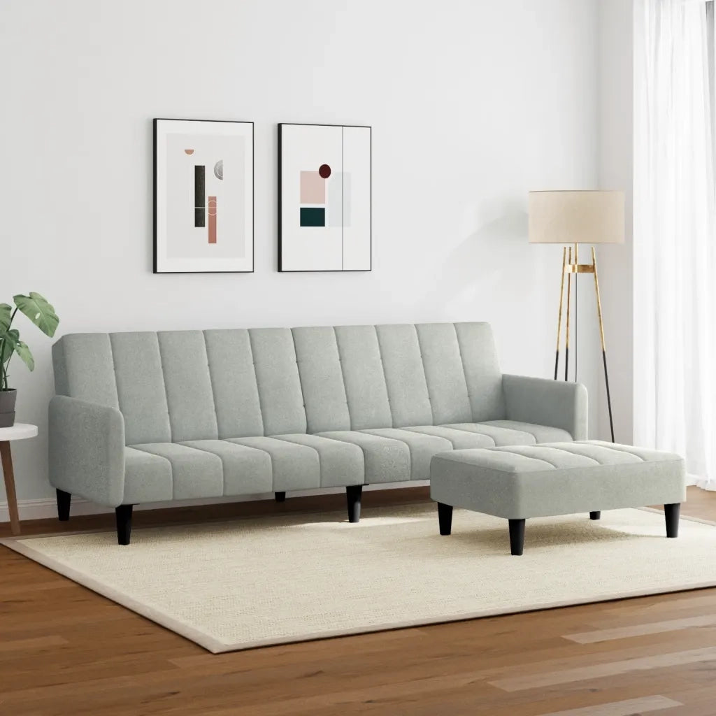 Divano Letto a 2 Posti con Poggiapiedi-Sofa Letto 2 Posti-Daybed Grigio Chiaro in Velluto 506341