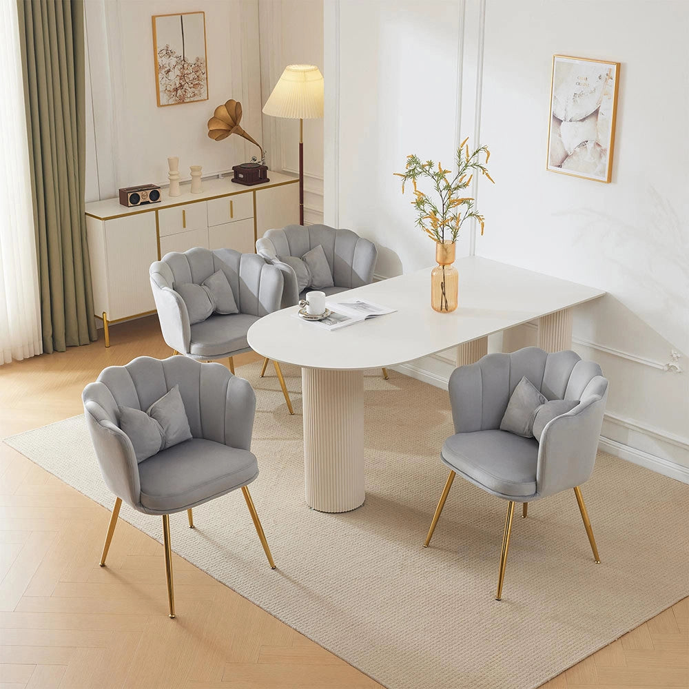 Set di 4 sedie moderne in velluto - Xylo - Schienale a petalo, cuscini a farfalla, piedi in metallo dorato