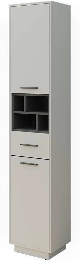 Armadio per il bagno Beatrice, Grigio/antracite, 38 x 190 cm Con ante, cassetti e scomparti, per la conservazione di articoli da bagno e compatibile con Beatrice
