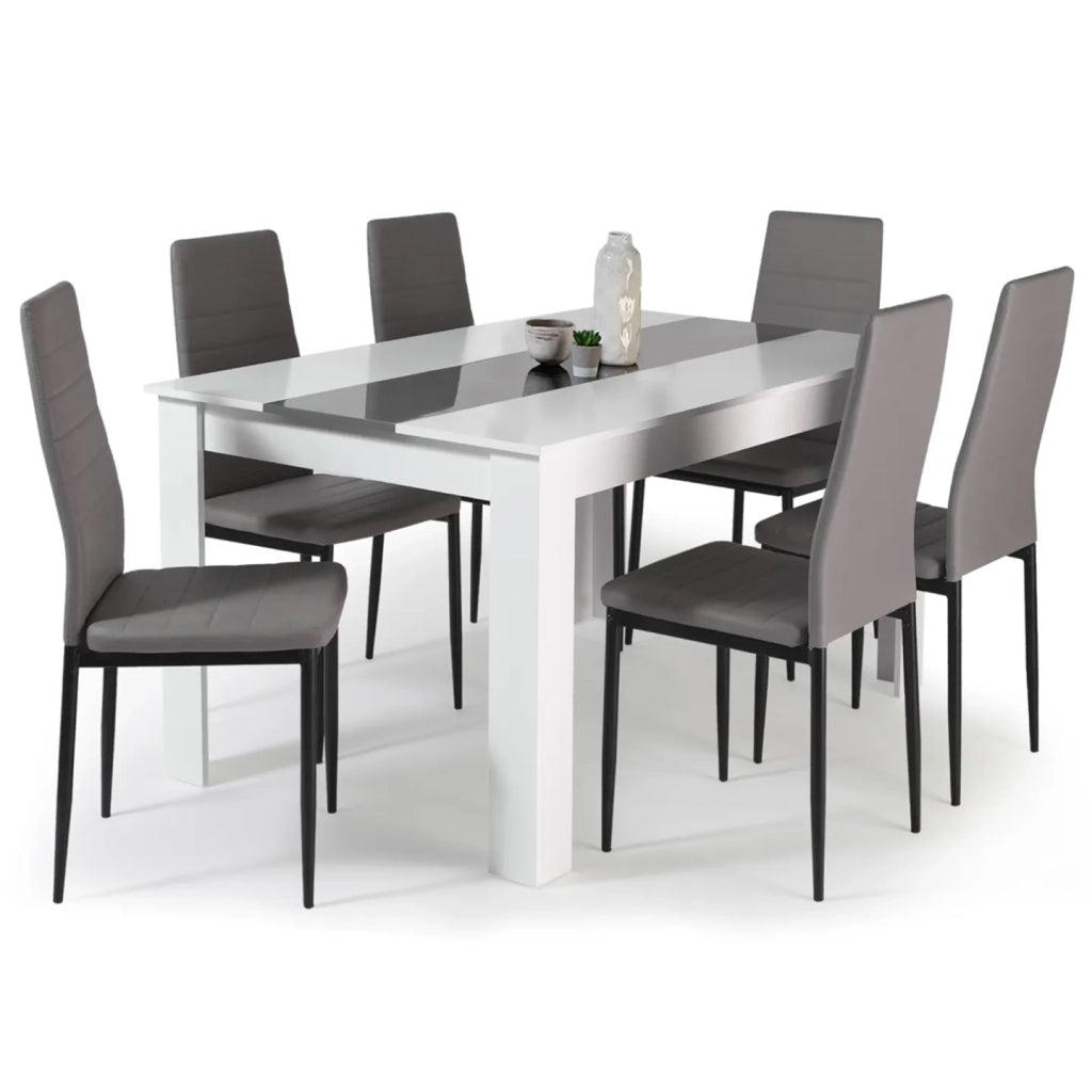 IDMarket - Tavolo da pranzo GEORGIA 140 cm bianco e grigio e set di 6 sedie ROMANE grigio