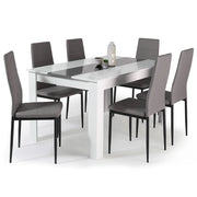 IDMarket - Tavolo da pranzo GEORGIA 140 cm bianco e grigio e set di 6 sedie ROMANE grigio