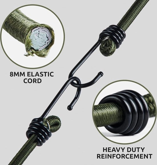 Serrature robuste con ganci, 10 pezzi, misura a scelta, cinture elastiche multifunzionali in gomma per bagagli, portabiciclette, campeggio, resistente all'acqua, UV resistente, serratura rapida 30 cm
