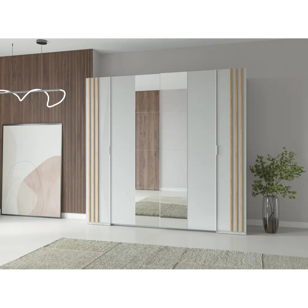 Camera completa FLORENCE – Letto 180x200 + rete + cassetti + armadio + cassettiera – Bianco e quercia