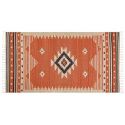 Tappeto Kilim in cotone multicolore 80 x 150 cm con motivo geometrico reversibile e frange Rettangolare Tradizionale