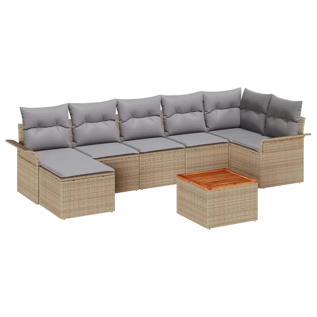 Set Divano da Giardino con cuscino 8 pcs Beige polyrattan