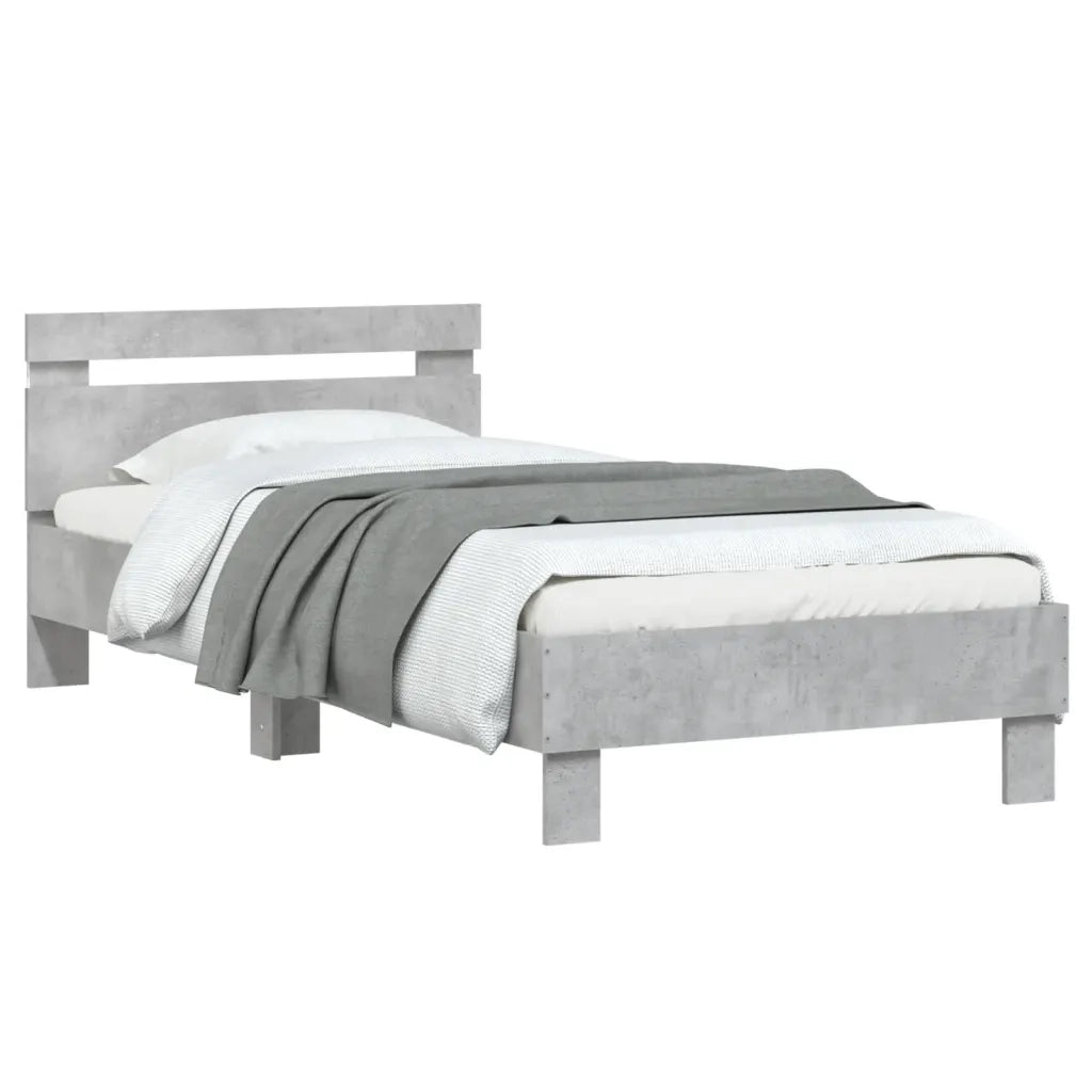 Letto singolo | Letto per adulti | Giroletto con Testiera e LED Grigio Cemento 90x200 cm