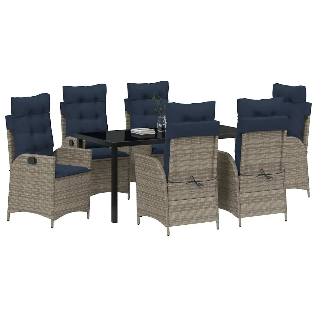 Set da Pranzo per Giardino 7 pcs Grigio e Nero Rattan