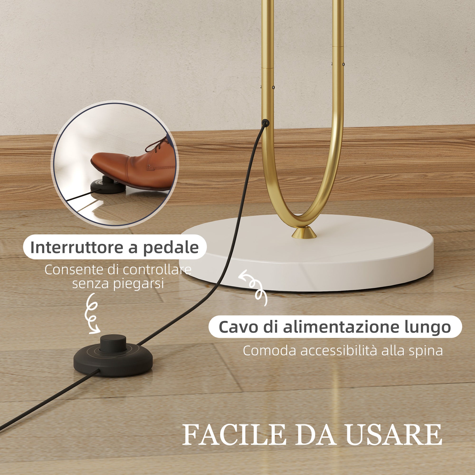 Lampada da Terra Moderna Design ad Arco Ø38x156 cm in Metallo e Tessuto Oro