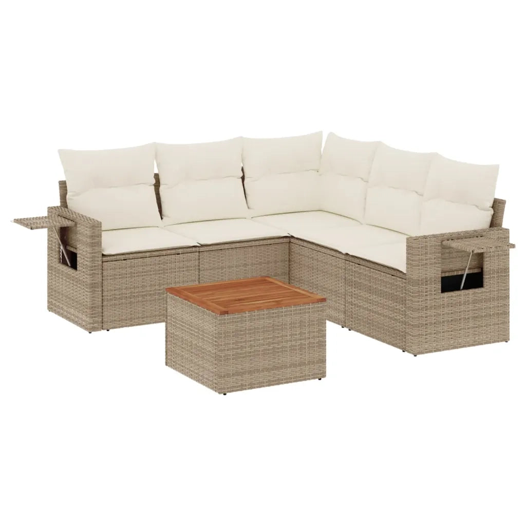 Set Divano da Giardino 6 pz con Cuscini Beige in Polyrattan
