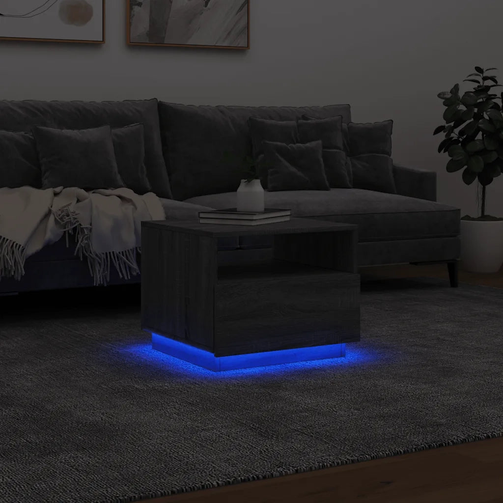 Tavolino da Soggiorno con Luci LED-Tavolino da Salotto-Tavolo Grigio Sonoma 50x49x40 cm