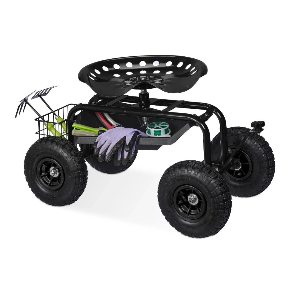 Sgombero da giardino con ruote ergonomico regolabile 47 x 45 x 87 cm pratico porta attrezzi in acciaio verde 13_0016014