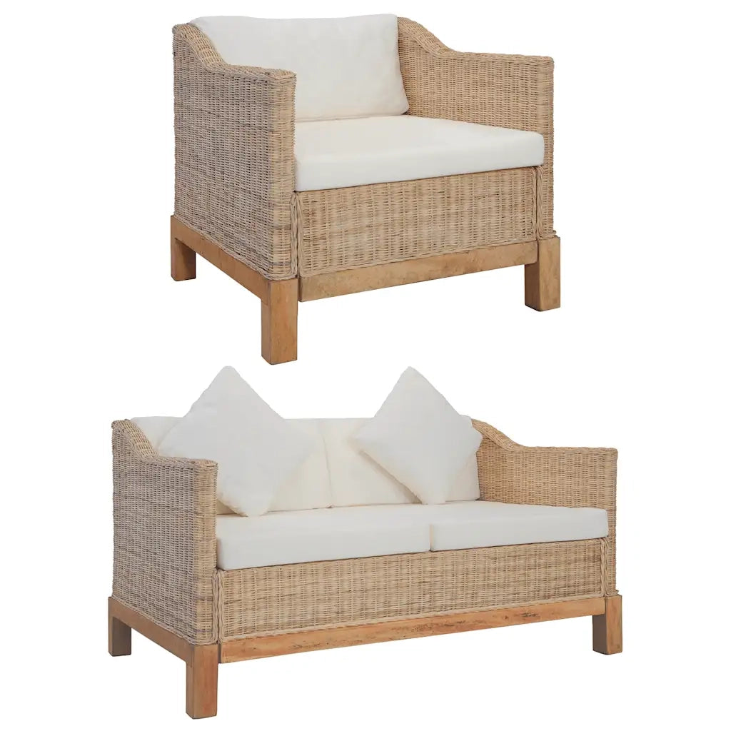 Set di Divani 2 pz con Cuscini in Rattan Naturale cod mxl 6260