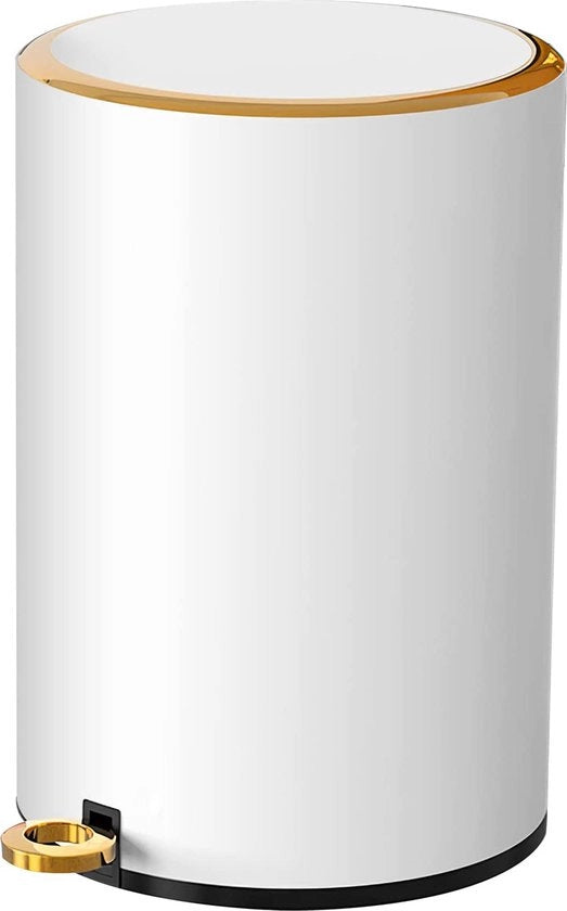 Emettitore di rifiuti acqua, 6 litri, emettitore rotondo a pedale di acciaio inossidabile, contenitore per cucina con coperchio metallico, contenitore per rifiuti cucina rimovibile per cucina, casa, ufficio (bianco)