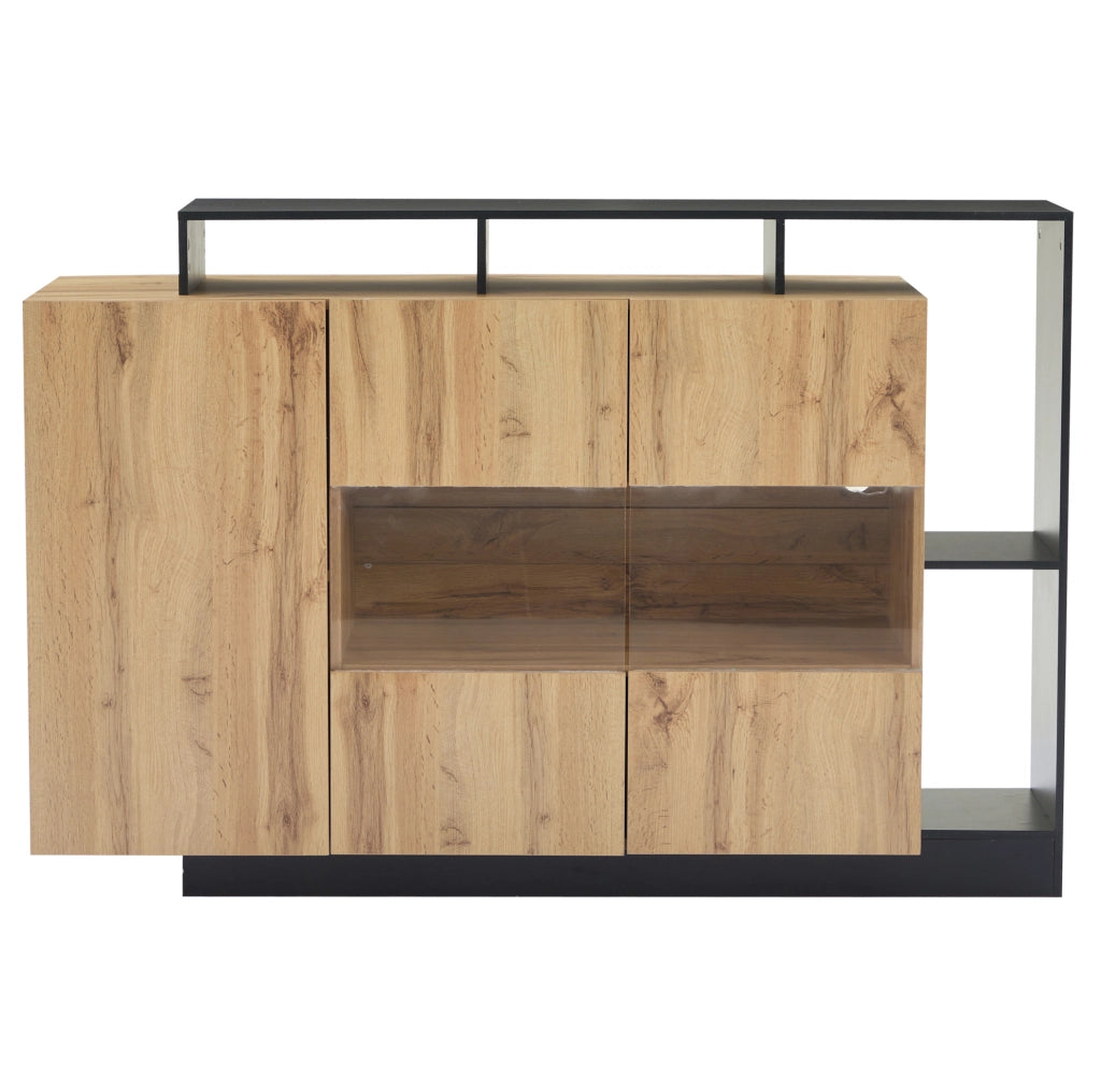 Sideboard LED 140x44x94 cm in MDF effetto legno con ante in acrilico