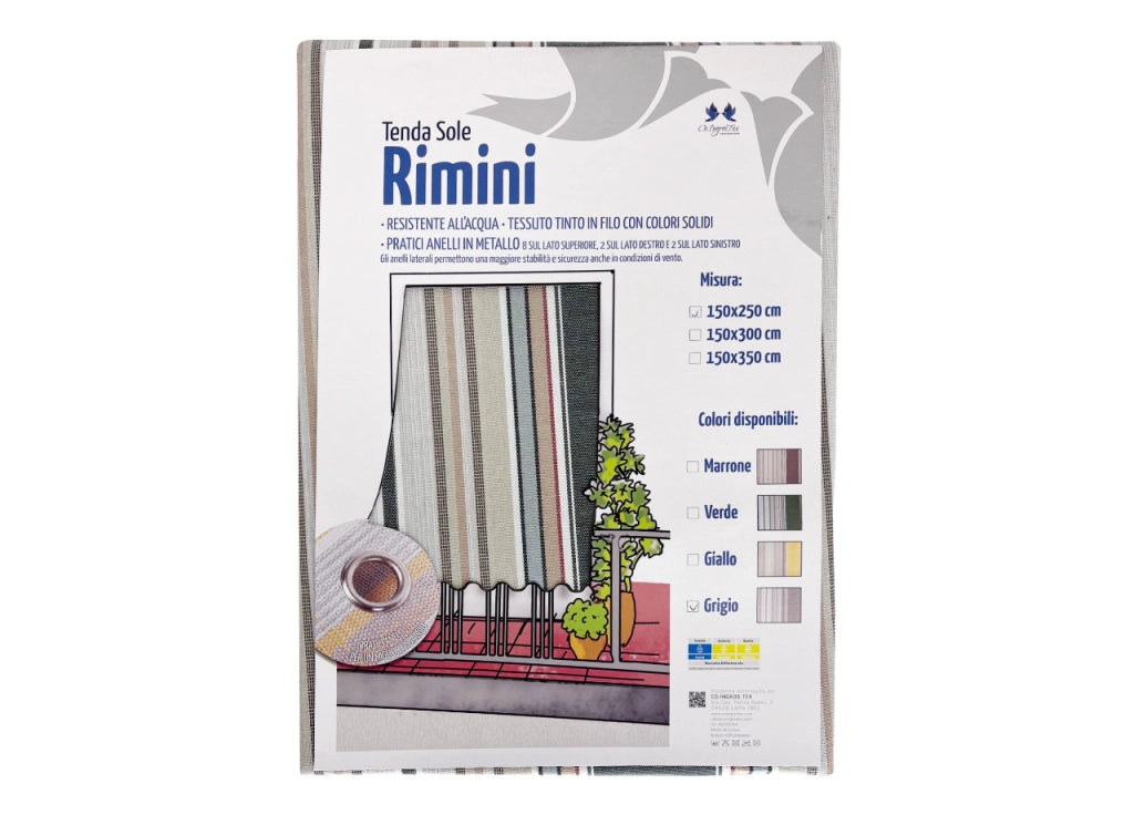 Tenda Da Sole A Caduta UV Per Esterno Balcone Casa Telo Ombra Modello Riga Fine - 145x250 - Grigio