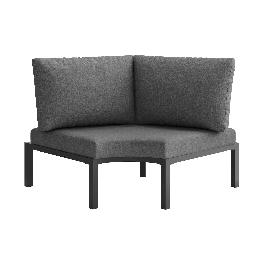 Salotto da giardino modulare; 8 posti con cuscini da 8 cm; ferro e vetro; grigio