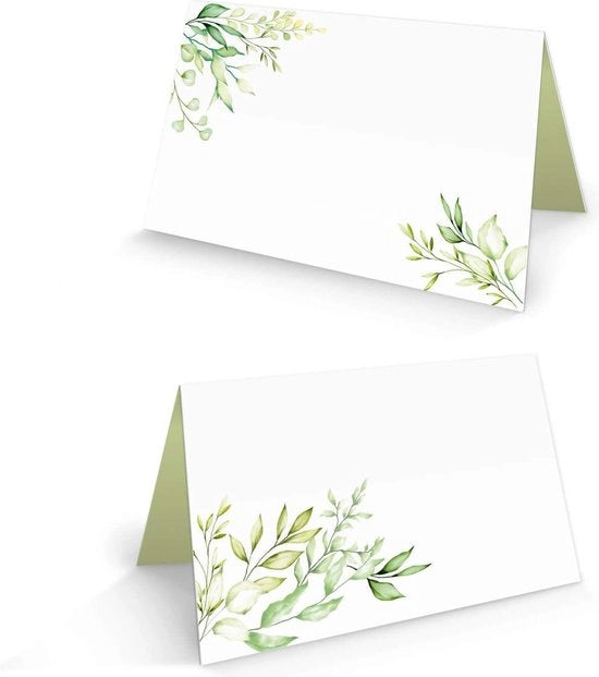 Carte da tavola foglie di eucalipto bianche-verdi - decorazione da tavola per matrimonio compleanno