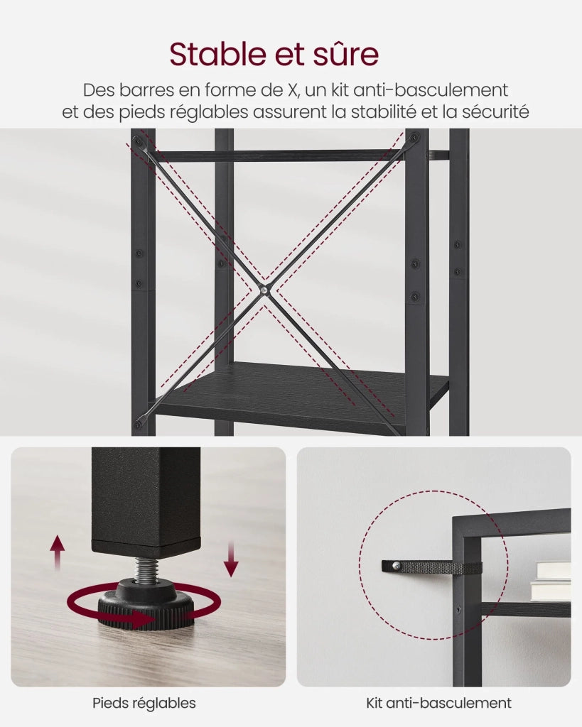 Libreria a 6 ripiani mobile contenitore aperto per ufficio soggiorno camera da letto 40 x 30 x 178,6 cm nero 12_0004189