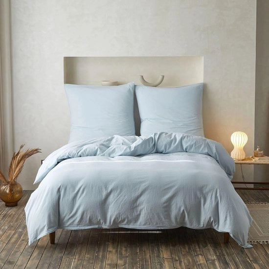 Set di coperte letto 3 pezzi 100% cotone lavato ultra morbido certificato Oeko-Tex 200x200cm - Azzurro ghiaccio
