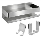 Pannello da doccia senza fori 23 * 9 * 7,5CM - Pannello da doccia autofissante, pannello da bagno in acciaio inossidabile, spazio di stoccaggio risparmiato per shampoo e gel doccia, pannello da cucina senza fori