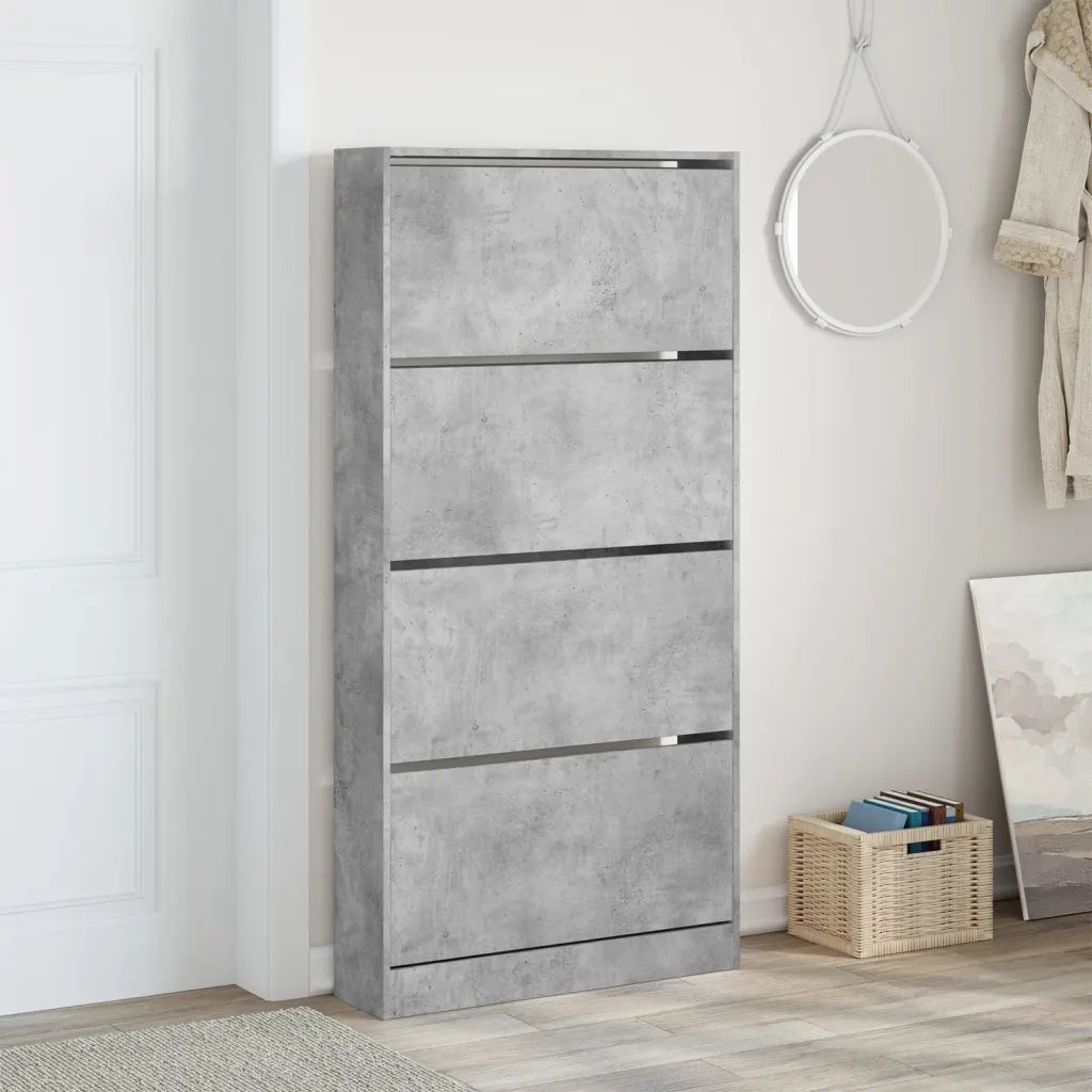 Scarpiera 4 Cassetti Ribaltabili-Scaffale per scarpe Grigio Cemento 80x21x163,5 cm