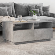 Tavolino da Soggiorno con Luci LED-Tavolino da Salotto-Tavolo Grigio Cemento 90x49x40 cm