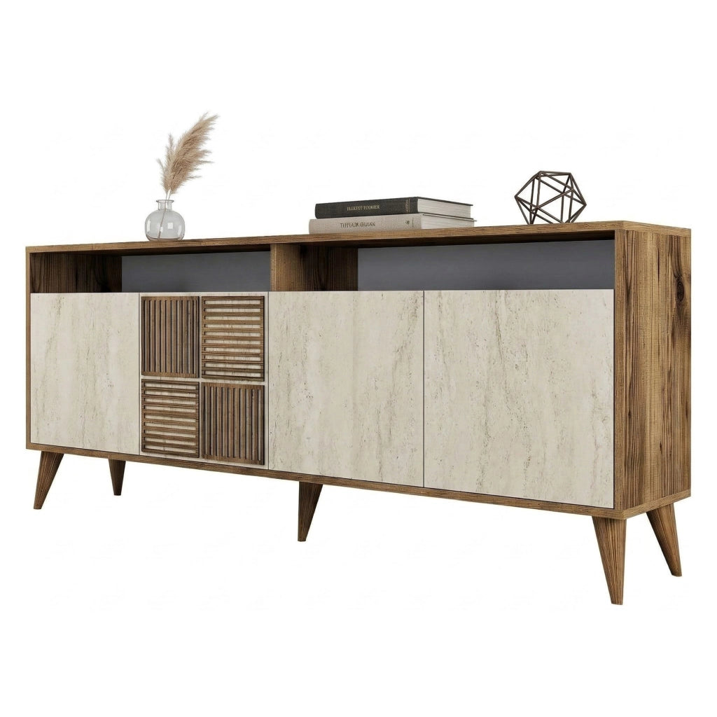 Madia Roattos, Credenza 2 Ripiani, 180x35x78h cm Beige Marmo
