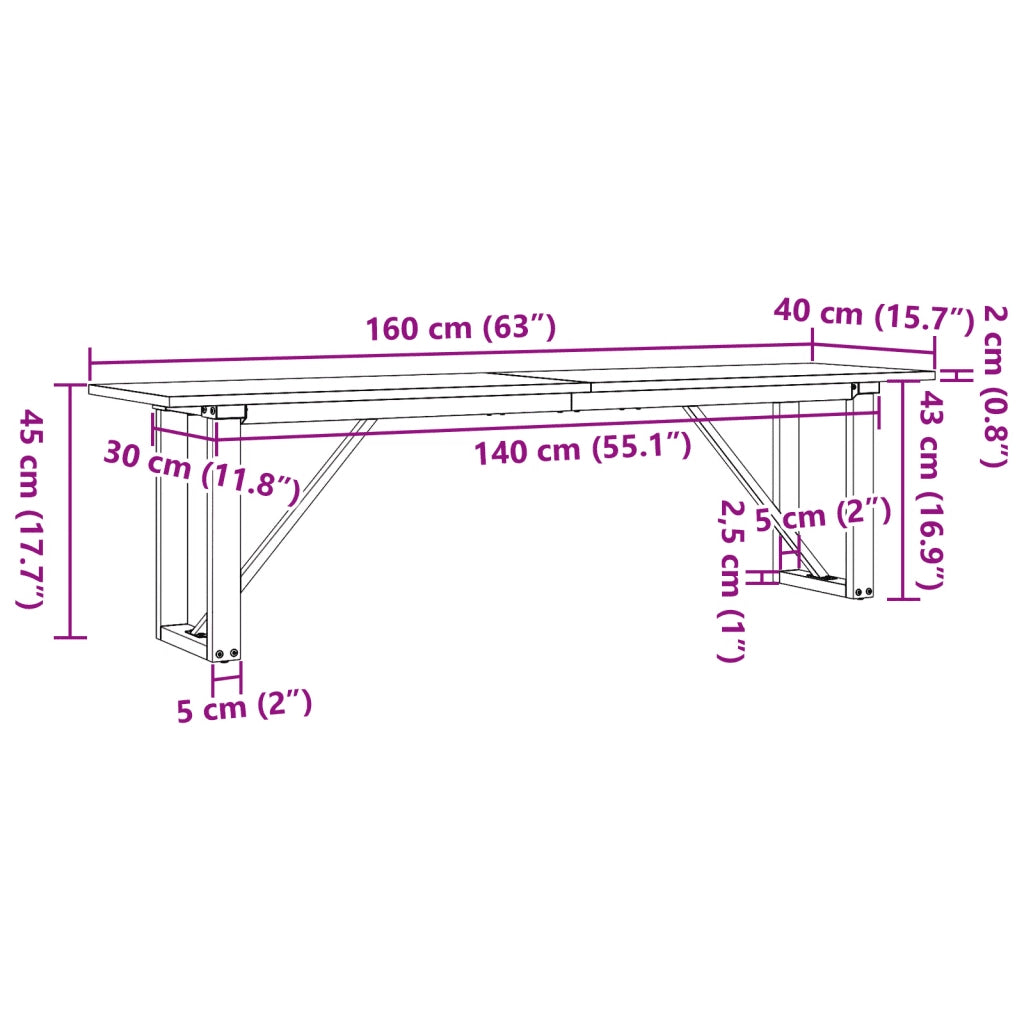 Tavolino salotto | Tavolino da caff¨¨ | Tavolino da Soggiorno Telaio a O 160x40x45cm Legno Pino e Acciaio