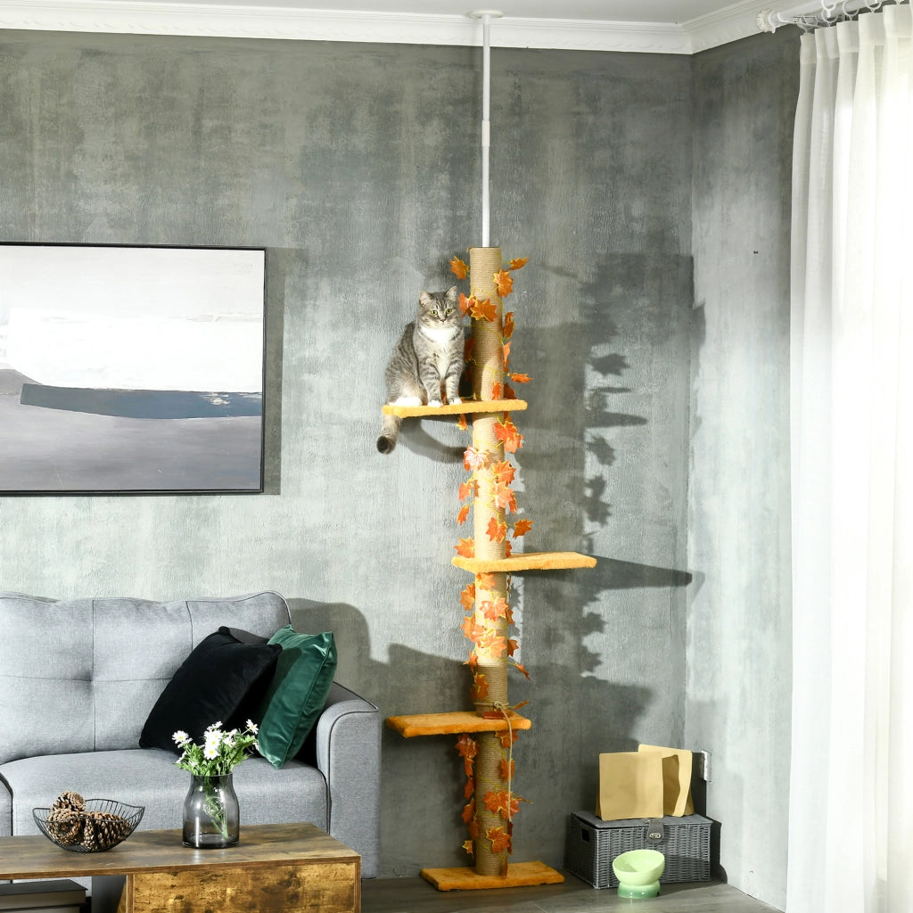 Albero per gatti a 3 livelli altezza regolabile 202-242 cm con foglie d'acero ¨C zephmum ¨C arancione