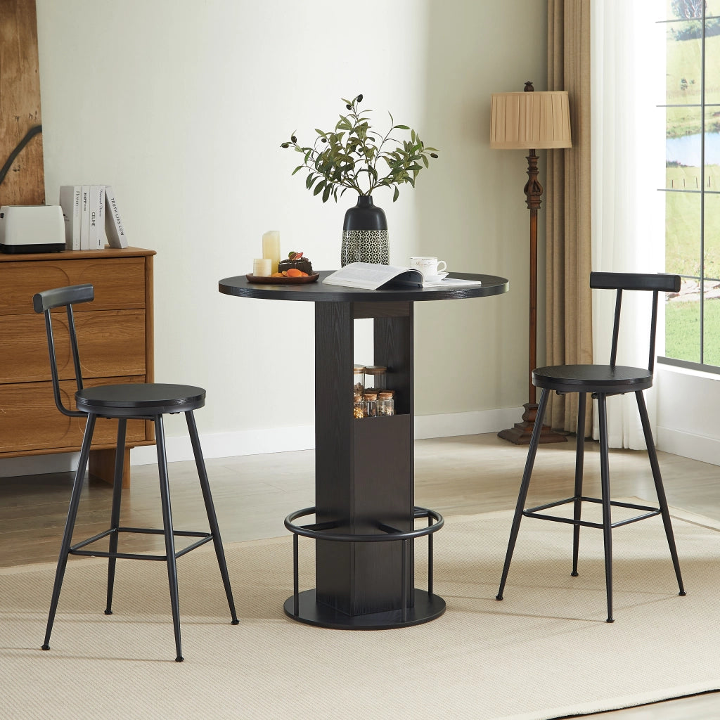 Set Tavolo Bar Rotondo e 2 Sgabelli ¨C Xylo ¨C Legno e Metallo, Nero